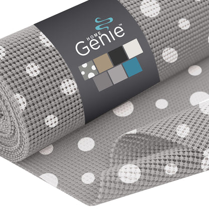 HOME GENIE Shelf Drawer and Cabinet Liner, Durable with Strong Grip, 12 in x 20 FT, Non Adhesive Liners Protect Kitchen Cabinets and Cupboard, Bathroom Drawers and Shelves, Desks, Dots Gray White