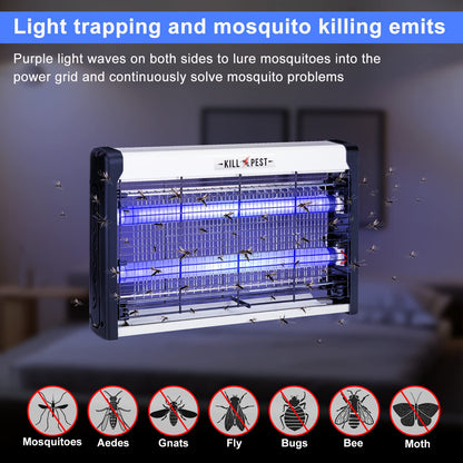 2 Pcs Electric Bug Zapper Indoor Insect Killer with Replacements Bulbs 20W Blue Light Powerful 2800V Attract Fly and Mosquito Traps with Circuit No Load Protection Outdoor Plug in Pest Control