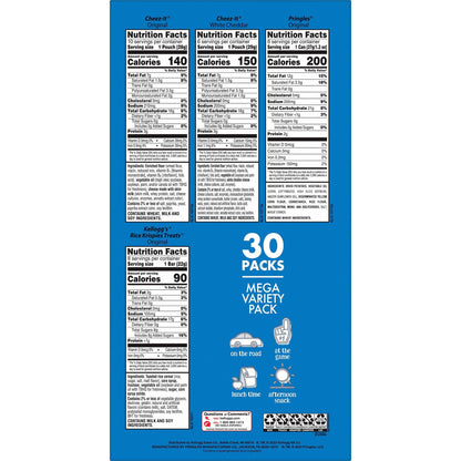 Kellogg's Cheez-It, Pringles & Rice Krispies Treats Snacks Mega Variety Pack, 30.1oz Box (30 Count)