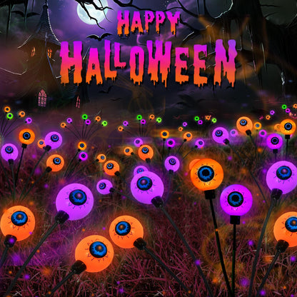 6 Pack Halloween Decorations Outdoor Solar Eyeball Lights, Purple and Orange Scary Eyeball Swaying Firefly Lights with 2 Modes, Waterproof Halloween Pathway Lights for Yard Garden Lawn Party Decor
