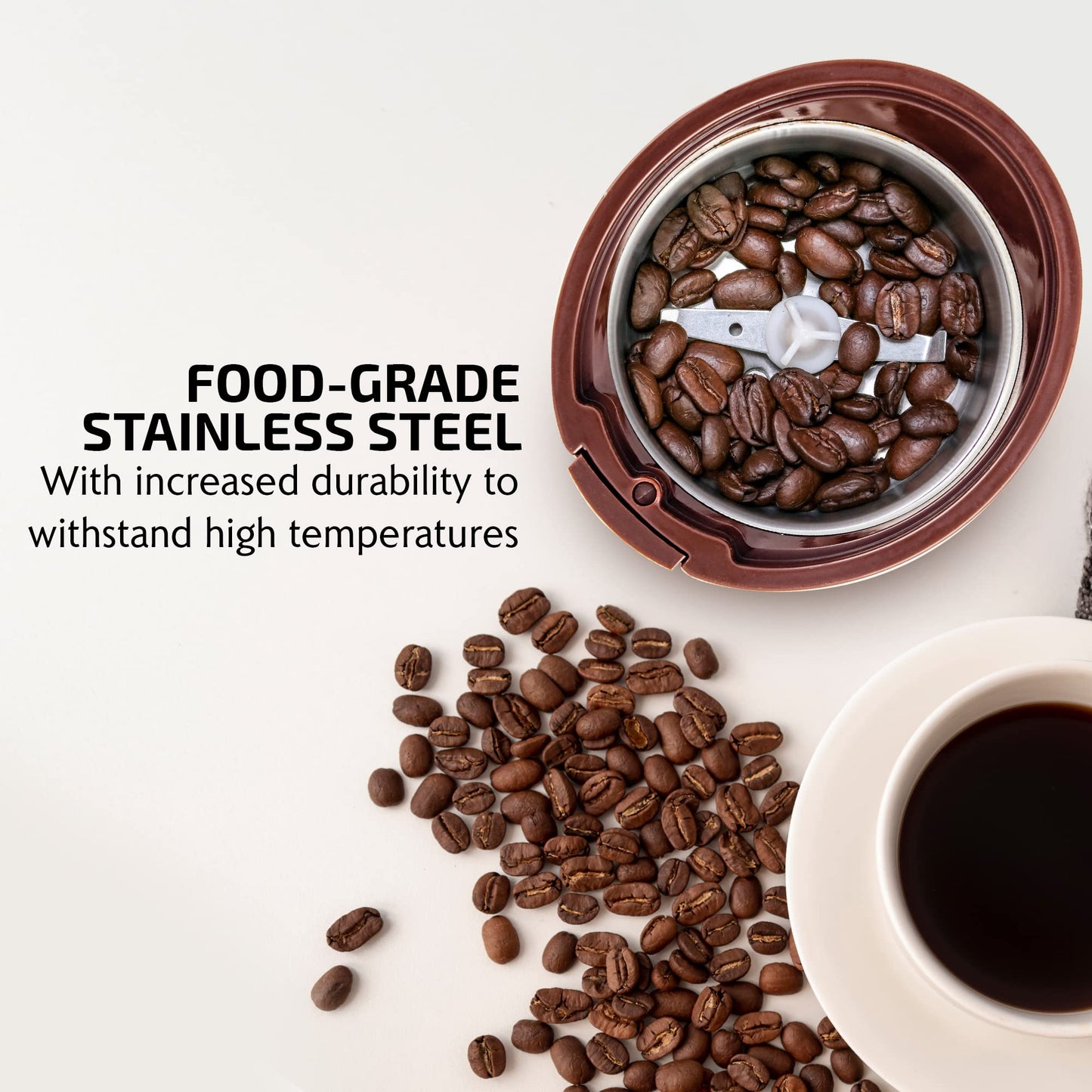 OVENTE Electric Coffee Grinder for Beans, Spices and More, 2.5Oz Compact Grinding Mill, Spice Grinder with Stainless Steel Blade, Pulse Button Operation and Transparent Easy to Open Lid, Black CG225B