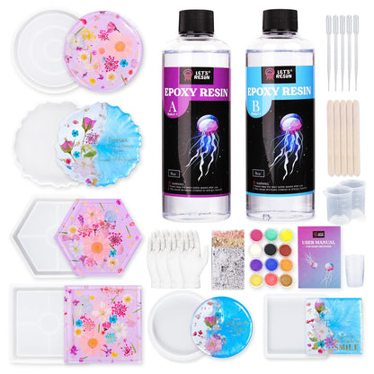 LET'S RESIN Coaster Kit, 16oz DIY Epoxy Resin Kit with Molds and Mica Powder Complete Set, Crafts for Adults, Beginners, Ideal Starter DIY Art Supplies Gift Set for Adults
