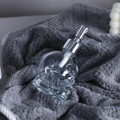 123Arts Glass Skull Soap Dispenser Lotion Bottle Soap Bottle with Pump Sliver