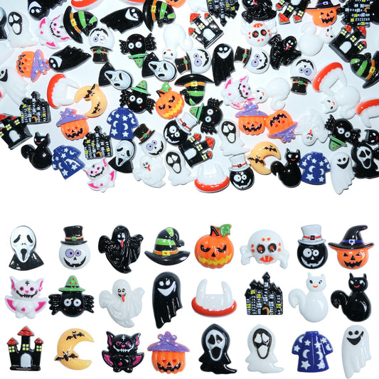 HADDIY Halloween Resin Charms for Crafts,100 Pcs Flatback Slime Charm Beads Miniature Ornaments for Halloween Embellishments Scrapbook and Mini Decorations