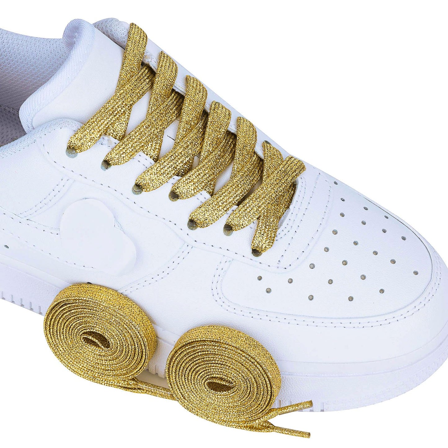 Olukssck 2 Pairs Flat Glitter Shiny Metallic Shoe Laces for Sneakers, 2/5" Wide Sequin Athletic Shoelaces Light Gold 55 inch(140cm)