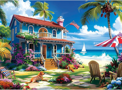 300 Pieces Puzzle for Adults | Beach House Puzzle | Recycled Cardboard Large Piece Jigsaw Puzzles 300 Pieces | Challenging Game Home Decor Birthday Party Gift Toy for Adults Kids Seniors 20.5*15 inch