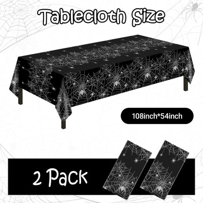 Halloween Tablecloth,2 Pack Disposable Plastic Tablecloth 54"x108" Halloween Decorations,Black Table Cloth for Birthday Decors,Spider Web Table Cover,Party Supplies for Indoor or Outside,Home,Dinner