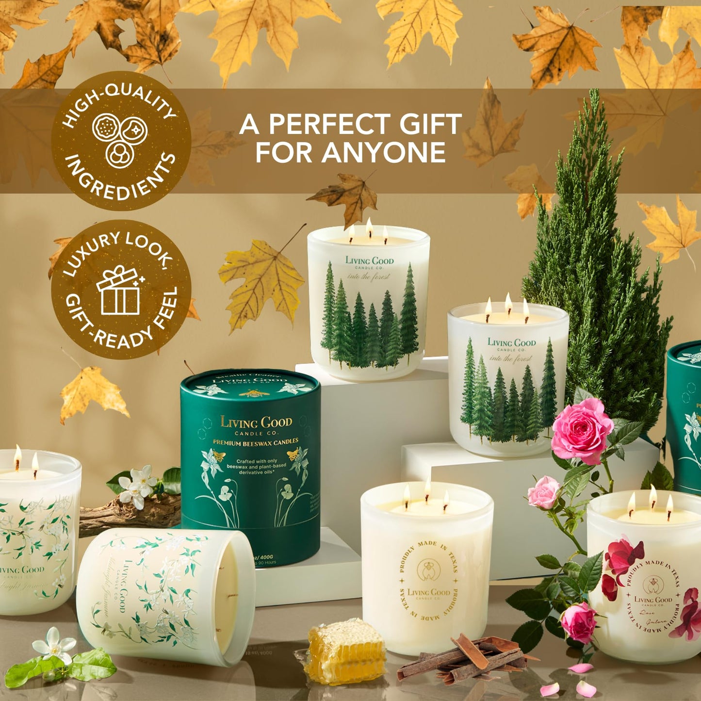 Fall Fresh Cinnamon Bark Essential Oil - Warm & Spicy Pure Beeswax Candle - 90+ Hours Long Burning - Non-Toxic Scented Candles for Autum Home Decor & Aromatherapy for Anxiety Relief - Natural - 15 OZ