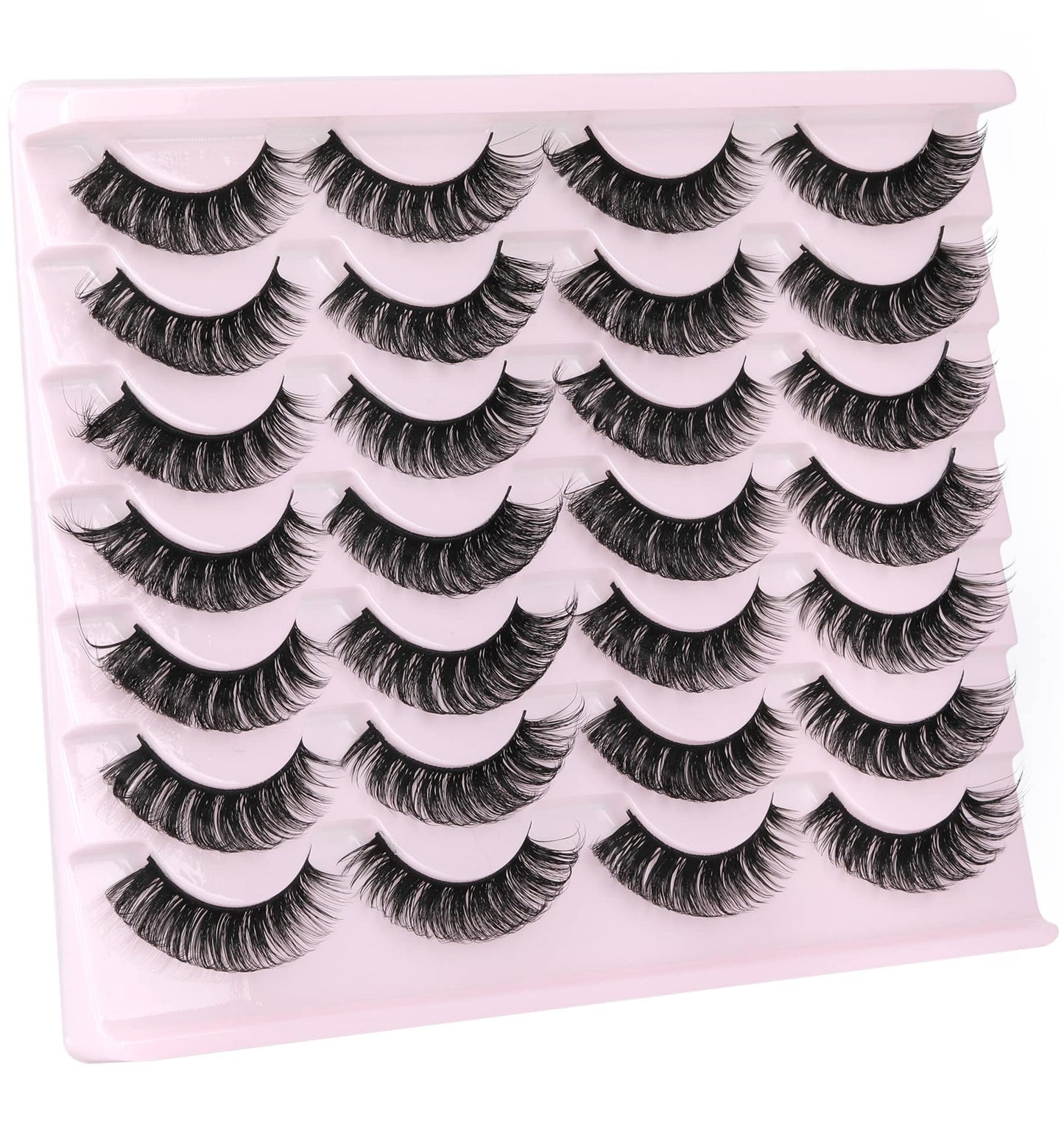False Eyelashes Russian Strip Lashes Volume Fake Eyelashes Extension D-Curly Wispy Handmade Soft Reusable 14 Pairs Lashes Pack