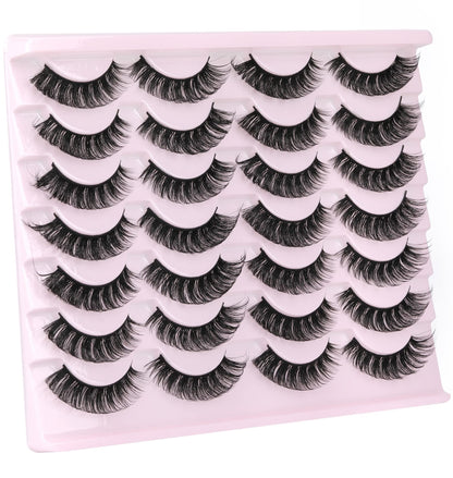 False Eyelashes Russian Strip Lashes Volume Fake Eyelashes Extension D-Curly Wispy Handmade Soft Reusable 14 Pairs Lashes Pack