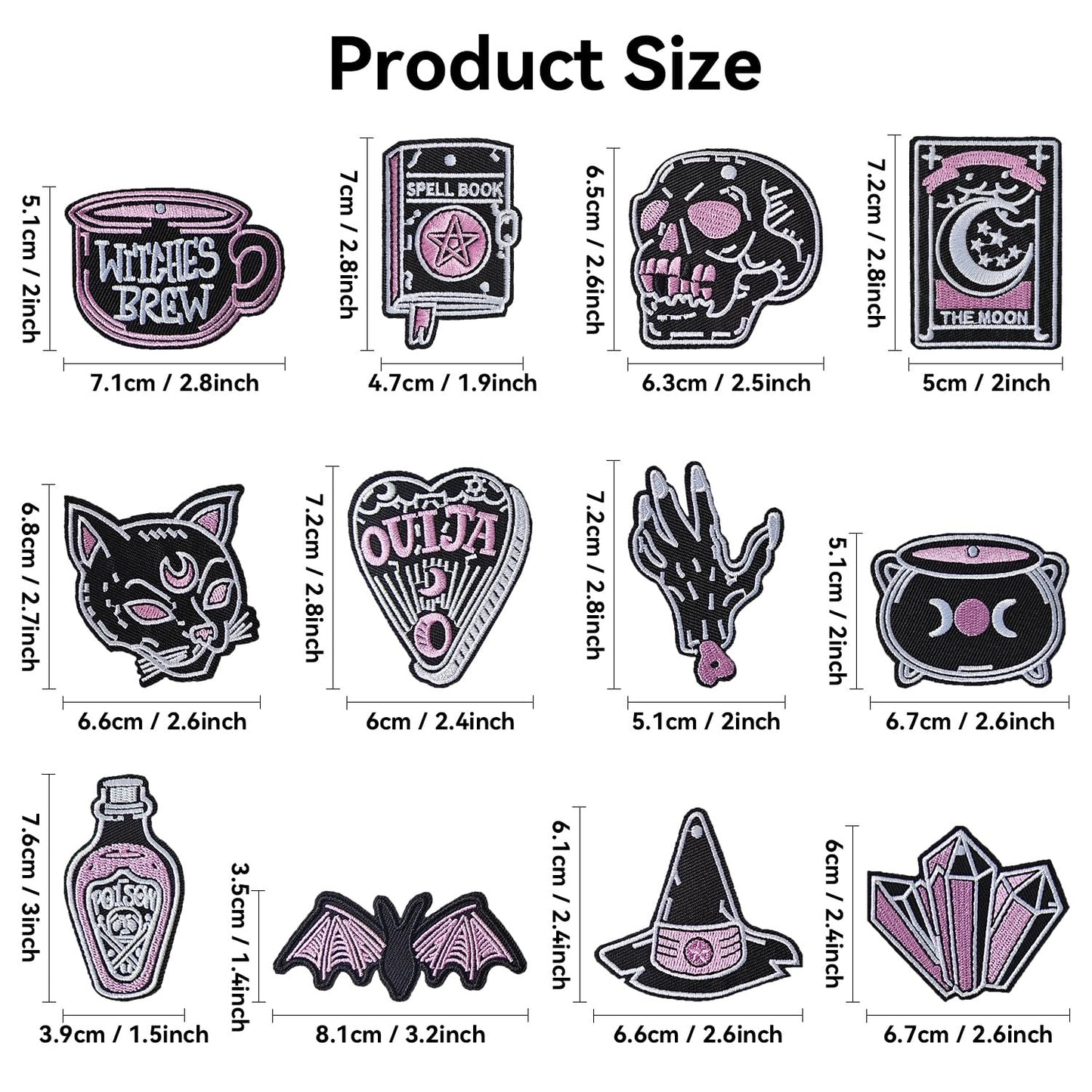 Harsgs Halloween Iron on Patches, Embroidered Iron on/Sew on Patches Halloween Themed Applique for Clothes, Dress, Hat, Jeans, DIY Accessories, Pack of 12