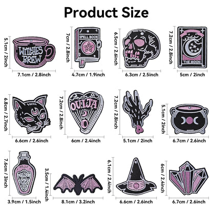 Harsgs Halloween Iron on Patches, Embroidered Iron on/Sew on Patches Halloween Themed Applique for Clothes, Dress, Hat, Jeans, DIY Accessories, Pack of 12
