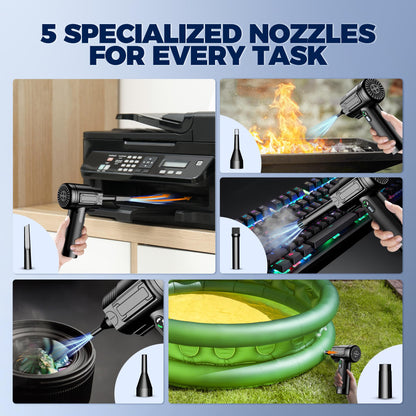 Compressed Air Duster: 100000RPM Electric Air Duster with LED Light Mini Air Blower Rechargeable Cordless Keyboard Cleaning Jet Dry Blower - Car, PC and Home Cleaning Kit Replaces Compressed Air Can