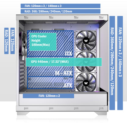 KEDIERS PC CASE ATX 4 Fans Pre-Installed, Type-C Mid Tower Computer Case with Full-View Dual Tempered Glass, Gaming PC Case,Black,P4