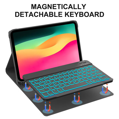 KVAGO for iPad 11th 10th Generation Case with Keyboard, 7 Color Backlit Wireless Detachable Keyboard, Folio Keyboard Cover with Pencil Holder for iPad 11 inch A16 2025 10th Gen 10.9 Inch 2022 (Black)