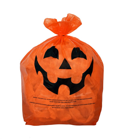 KINREX Halloween Leaf Bags Pumpkin Plastic Lawn and Leaf Bags Decoration - Outdoor Fall Trash Bag Decor - Orange Jack O Lantern - Pack of 3 with Twist Ties