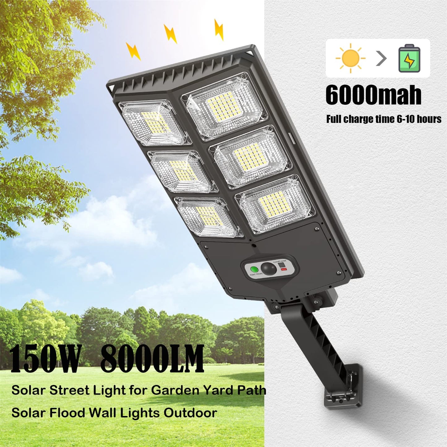 150W Solar Lights Outdoor, 8000LM Led Flood Light Motion Sensor with Remote Control, 3 Modes Solar Street Light Outdoor for Yard, Garden, Path, Parking lot - IP65 Waterproof
