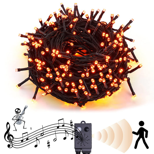 Halloween String Lights with Music Sync Spooky Sounds - 6 Lighting Modes, 300 LED Lights for Haunted Party Yard Room Decor (Orange)