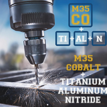 3/4 Inch Drill Bit for Metal - Industrial Grade M35 Cobalt Titanium Aluminum Nitrite - 3/4" Diameter & Total Length of 6" with Working Length of 3" Easily Drill Into Metal, Steel, & Aluminum