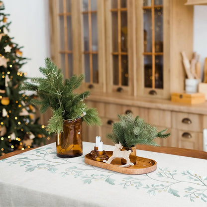 ColorBird Fabric Tablecloths for Rectangle Tables, 55x102 inch Washable Kitchen Table Cloth Rectangle, Green Leaves 8ft Tablecloth Burlap Table Cover for Dinning Picnic Party