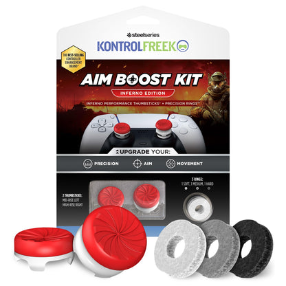 KontrolFreek Aim Boost Kit for PlayStation 5 (PS5) and PlayStation 4 (PS4) Controller | Includes Performance Thumbsticks and Precision Rings | Inferno Edition
