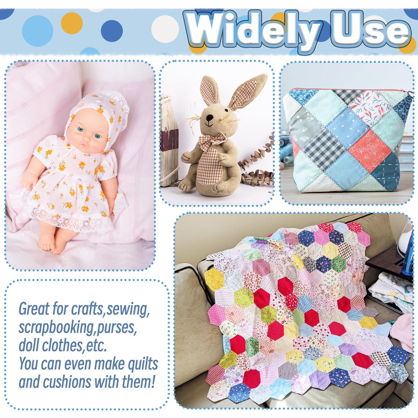 200 Pcs 4" x 4" (10cm x 10cm) Cotton Craft Fabric Bundle Squares,Sewing Scrapbooking Quilting Dot Pattern,DIY Patchwork Fabric Sets for Craft Cloths Handmade Accessories