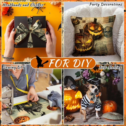 HunnmingRe 20 Pcs 10''x10'' Vintage Halloween Quilting Fabric Square Spooky Gothic Quiltted Fabric Bundle Pumpkin Skull Cat Precuts Printed Patchwork Supplies for Holiday DIY Sewing Craft