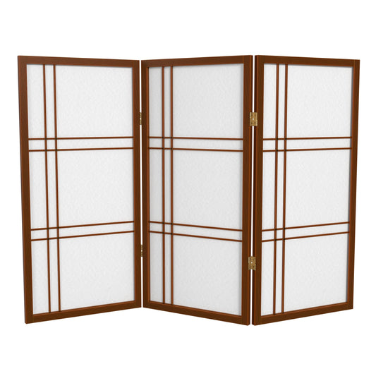3 ft. Short Double Cross Shoji Screen - Walnut - 3 Panels