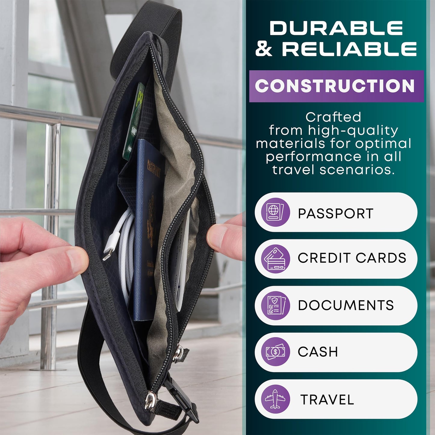 Travel Money Belt & Passport Holder - RFID Blocking Slim Travel Wallet & Fanny Pack for Men and Women - Essential Travel Pouch for Cash, Credit Cards, and Documents