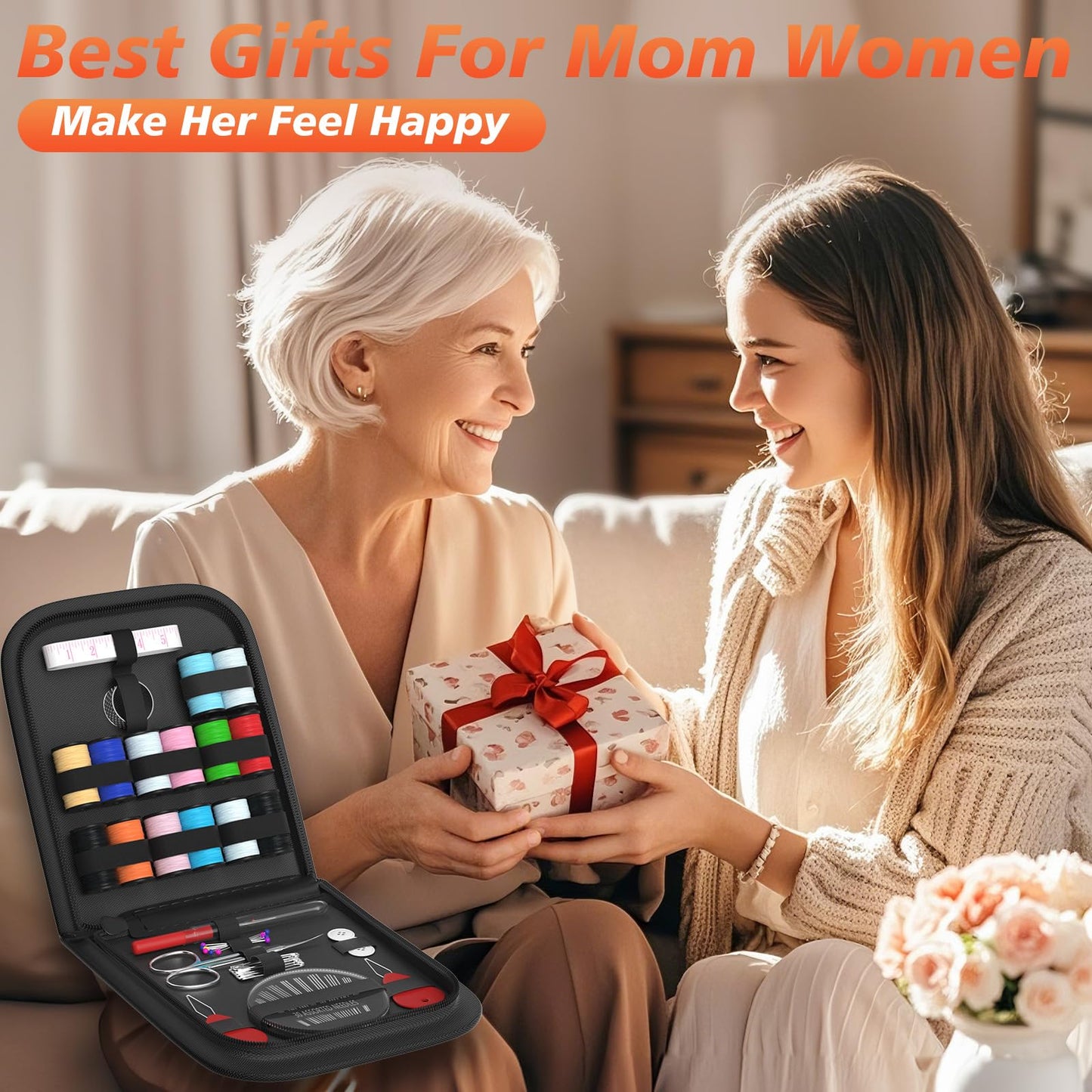 Coquimbo Sewing Kit Christmas Gifts for Grandma, Mom, Adults, Kids, Beginner, Traveler, Emergency, Portable Sewing Supplies Contains Soft Tape Measure, Scissors, Thread, Sewing Needle etc(Black, S)