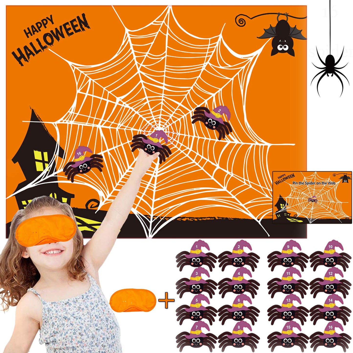 Funnlot Halloween Games for Kids Party Pin The Spider on The Web Halloween Party Games Activities Pin The Tail