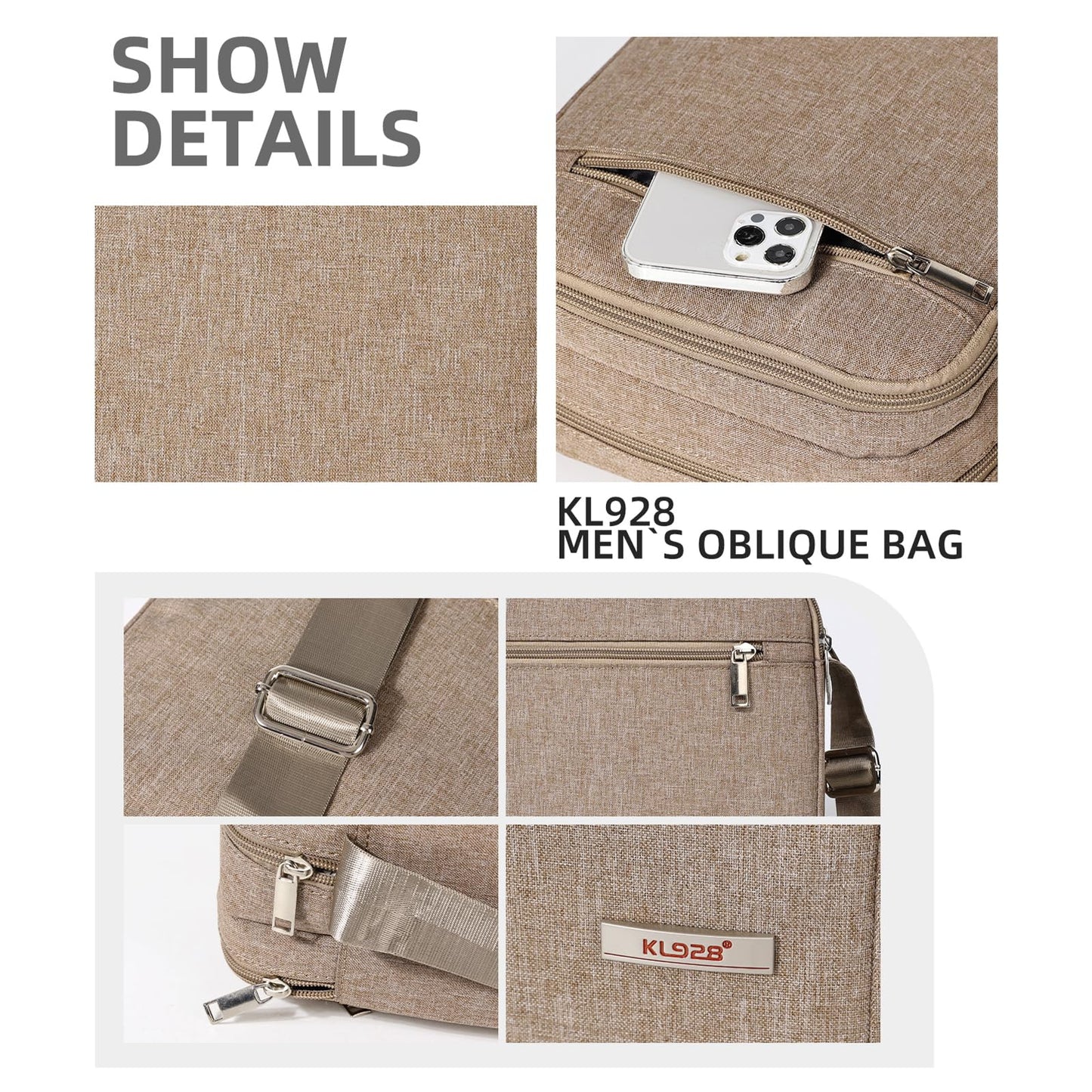KL928 Men's Messenger Bag - Crossbody Shoulder Bags Travel Bag Man Purse Casual Sling Pack for Work Business (1401-2-Khaki)