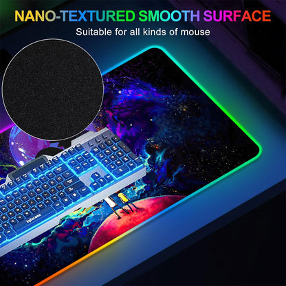 Large RGB Gaming Mouse Pad Anime Night Sky Space Stars Desk Pad,Mousepad Non-Slip Rubber Base with 12 Lighting Modes,Desk Accessories,Office Decor,Computer Keyboard Mat Soft Mouse Mat 31.5X15.7 inches