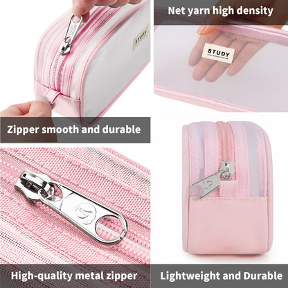 KALIDI Grid Mesh Pencil Case Large Capacity Pencil Case Big Pencil Pouch With Zipper Simple Stationery Bag Aesthetic Pen Bag for School Teen Girl Boy Multi-Purpose bag for office Men Women