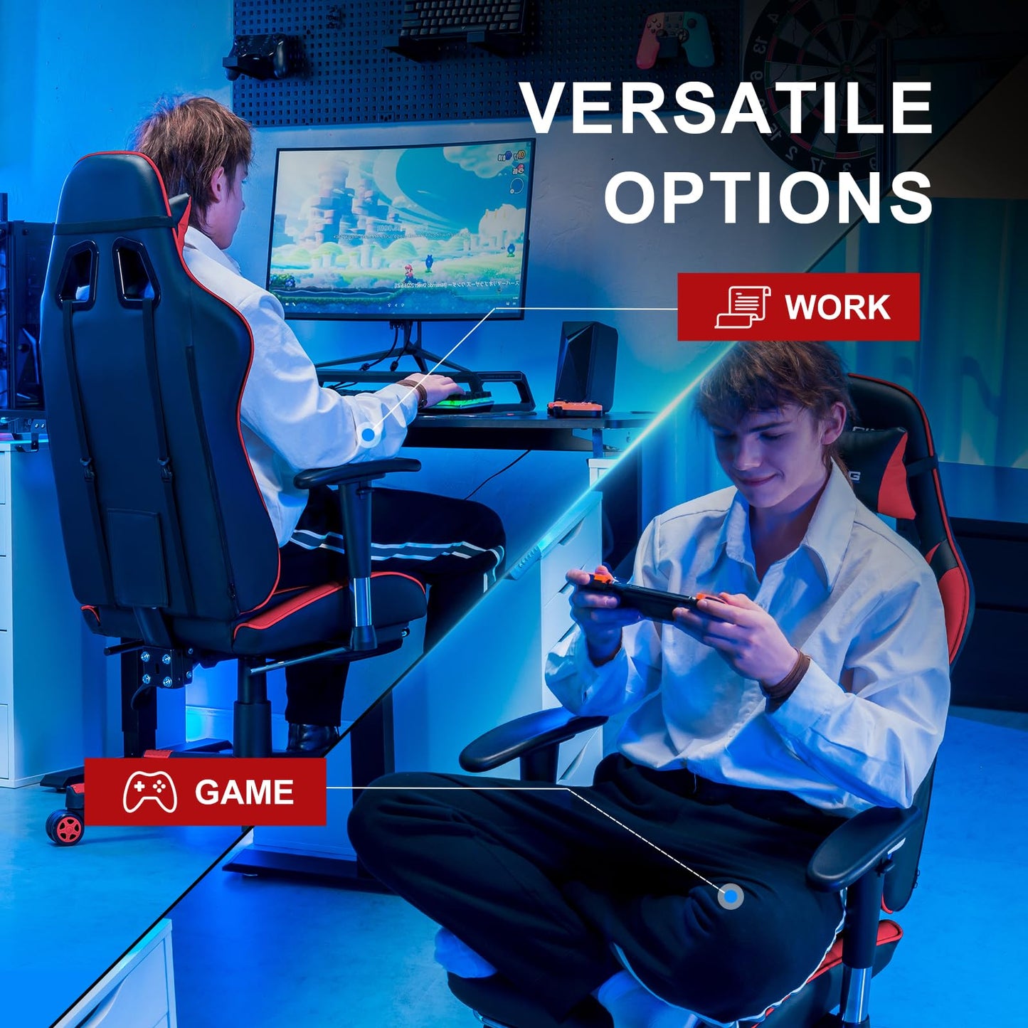 GTRACING Gaming Chair with Footrest, High Back Computer Chair Ergonomic Game Desk Chair Racing Executive Adjustable Swivel Rocker with Headrest and Lumbar Support