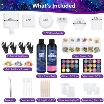 KISREL Epoxy Resin Kit for Beginners, Resin Kit with Molds, 18OZ Epoxy Kit with Dried Flowers, Measuring Cups and Resina Supplies
