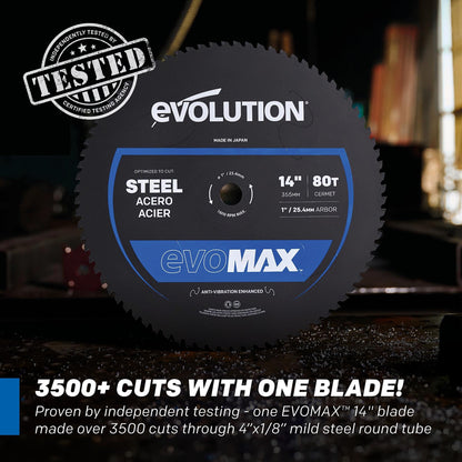 Evolution S14CPS 14" Heavy-Duty Metal Cutting Chop Saw | 3,500+ Cuts with EVOMAX14ST Blade | 14" Blade Compatible | Industrial Power Saw, Soft Start Motor, E-Brake, Precision Shadow Line Guide