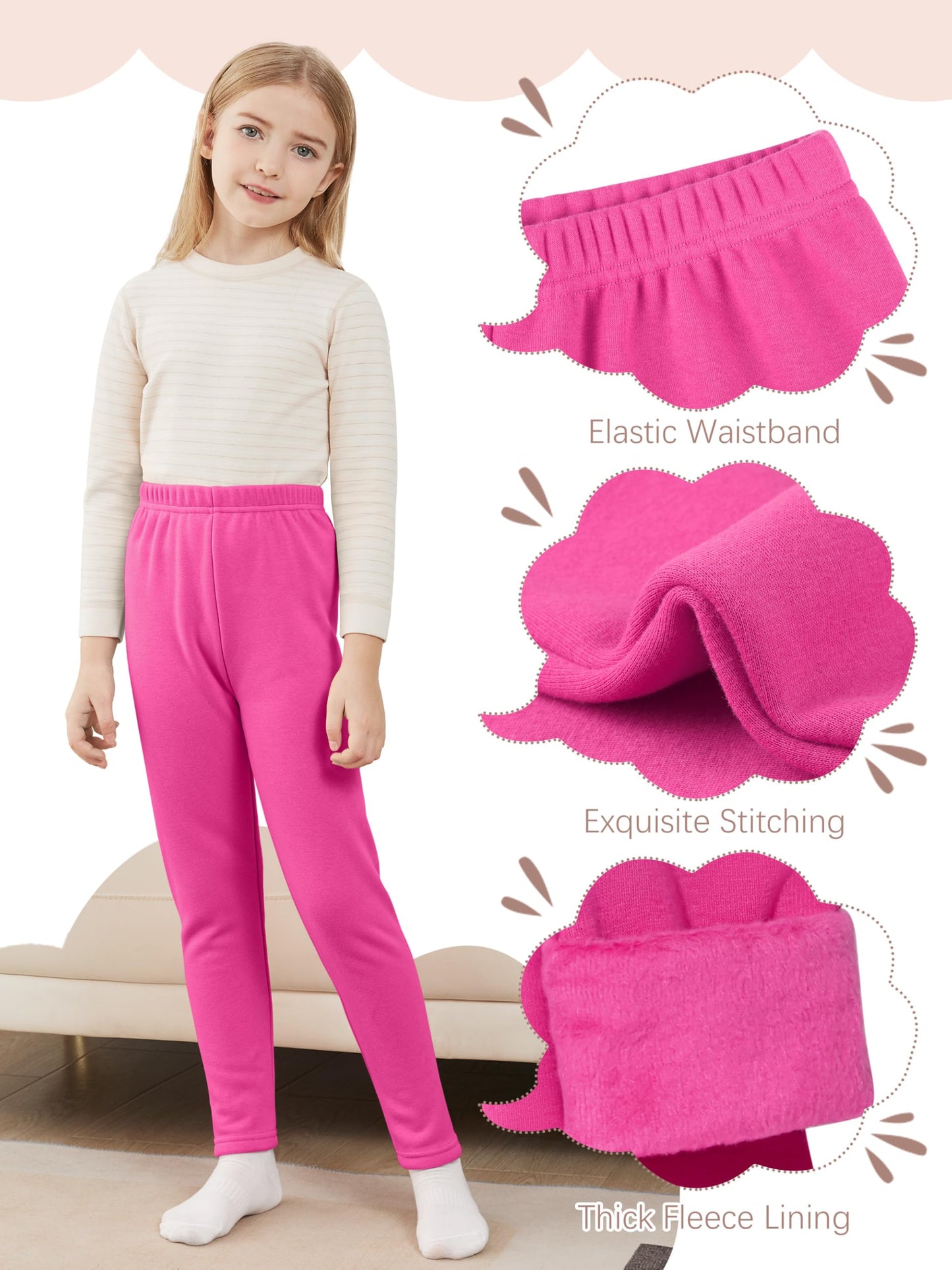 Kiiavoro Girls Fleece Lined Leggings Cotton Kids Winter Warm Leggings Thick Thermal Tights Pants