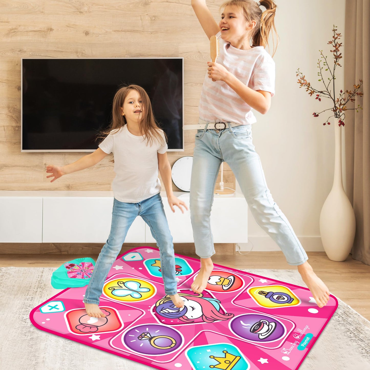 Kusntin Unicorn Dance Mat, Dance Mixer Rhythm Step Play Mat, Pink Dance Pad with LED Lights, Adjustable Volume, Built-in Music, 5 Game Modes, Xmas B-Day Gifts for 3-12 Years Old Girls Toys