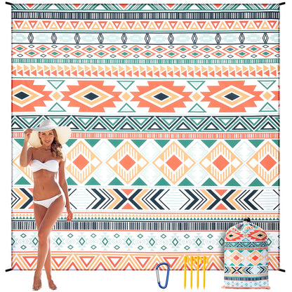 HIHOHO Beach Blanket, Sandproof Beach Mat, Waterproof Quick Drying Lightweight Outdoor Aztec Picnic Mat 79" X 83"/120"x108" for 2-8 Adults for Travel, Camping, Hiking