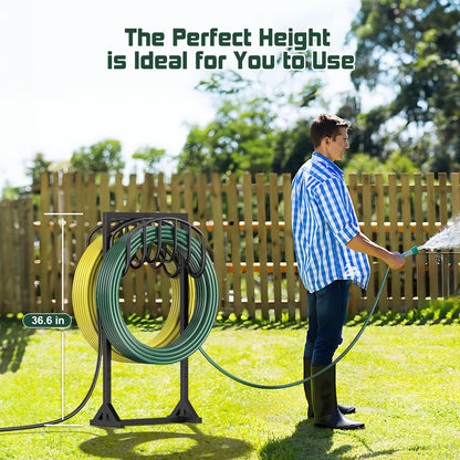 Garden Hose Holder Freestanding, Water Hose Holders for Outside with 4 Spikes, Hose Reels Double-Sided Heavy Duty Metal Hose Stand Holds 150ft Hose, Garden Hose Storage Rack for Outside Yard Lawn