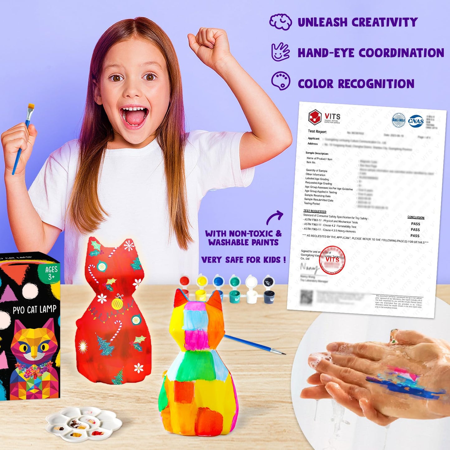 Goodyking Paint Your Own Cat Lamp Kit, DIY Cat Crafts Night Light, Painting Kit Arts & Crafts for Kids Ages 8-12, Art Supplies Birthday Party Holiday Gift for Teens Girls Boys Age 3 4 5 6 7 8