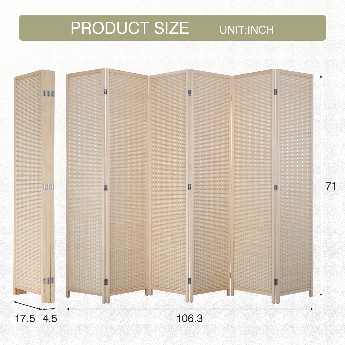 FDW Room Divider Bamboo Room Divider Wall Folding Privacy Wall Divider Wood Screen for Home Bedroom Living Room (6 Panel, Natural)
