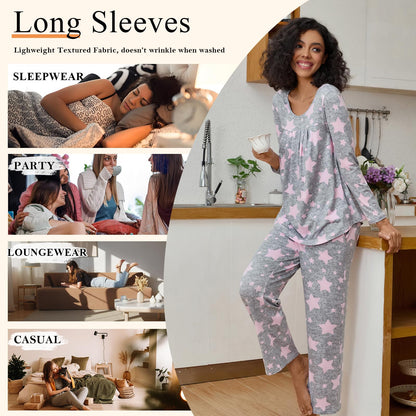 Findsweet Women's Pajama Set 2 Piece Lounge Outfits Soft Sleepwear Fall Long Sleeve Long Pant With Pockets Ladies Pjs M, Halloween Orange