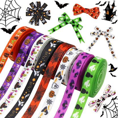 40 Yards 8 Rolls Halloween Ribbon for Crafts, Gift Wrapping and Halloween DIY Supplies Decor - 10mm