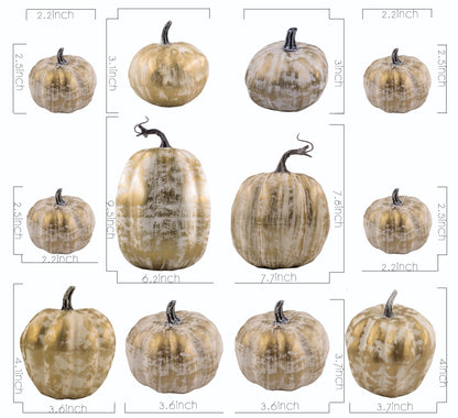 12 PCS Gold Brushed Pumpkins, Thanksgiving Table Centerpiece Decorations, Outdoor Faux Fake Foam Pumpkins for Fall Harvest, Halloween, Thanksgiving, Wedding, Table, Home Decor (Gold Brushed)