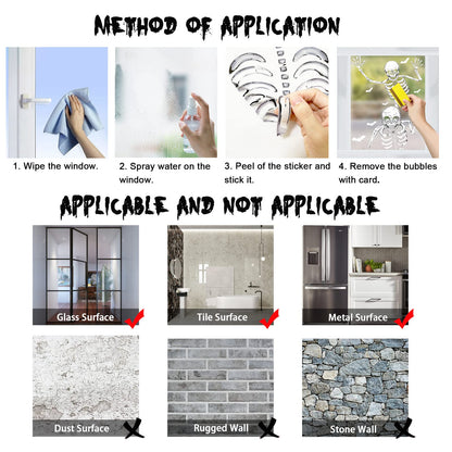 74pcs Giant Halloween Window Clings Decorations, 8 Sheets 6 Skeleton Window Stickers, Scary White Skull Window Silhouettes Decal for Indoor Bathroom Glass Door Decor Home Haunted House Party Supplies