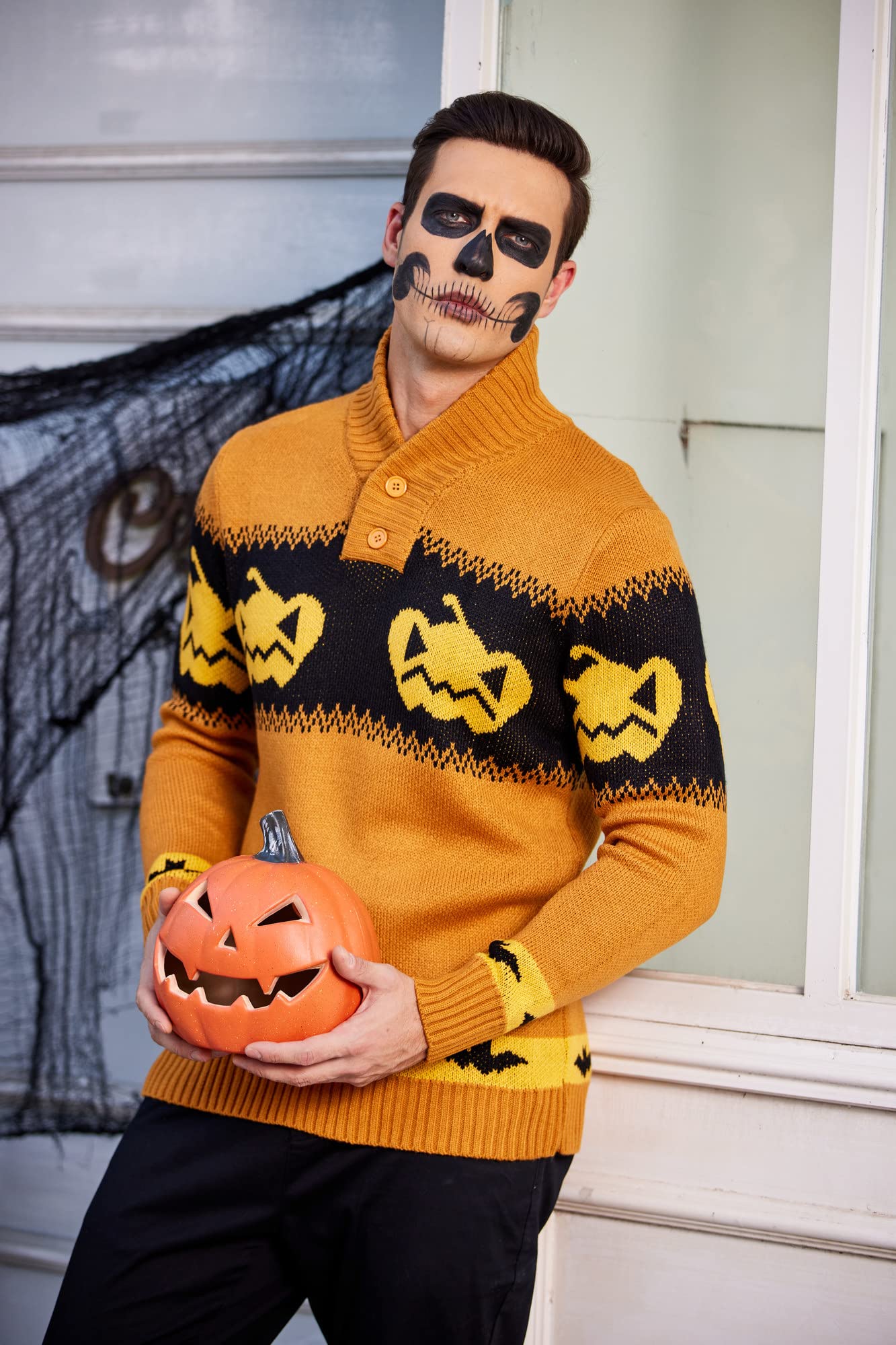 COOFANDY Mens Halloween Sweater Pumpkin Knitted Pullover Funny Winter Sweaters (Pumpkin XL)
