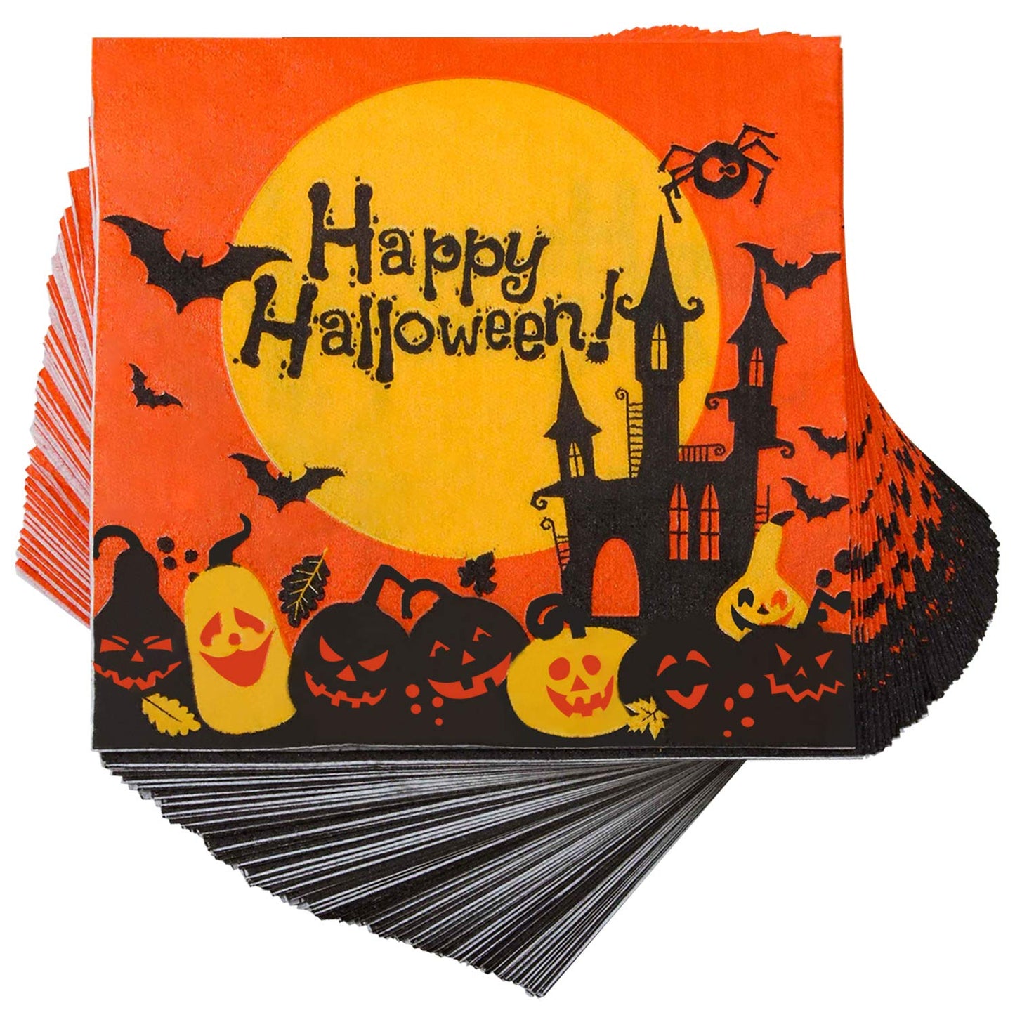 Elcoho 150 Pieces Halloween Disposable Beverage Paper Napkins Frightfully Fancy Cocktail Napkins with 2 Layers, 5 by 5 inches