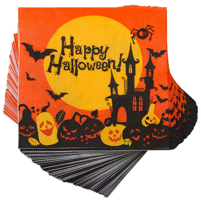 Elcoho 150 Pieces Halloween Disposable Beverage Paper Napkins Frightfully Fancy Cocktail Napkins with 2 Layers, 5 by 5 inches